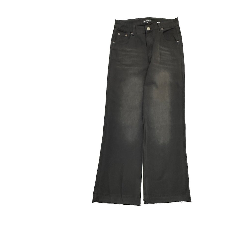 Pretty Little Thing Wide Leg Raw Hem Women's size 8 Black Denim Jeans